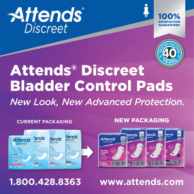 Bladder Control Pad Attends Discreet Polymer Core One Size Fits Most