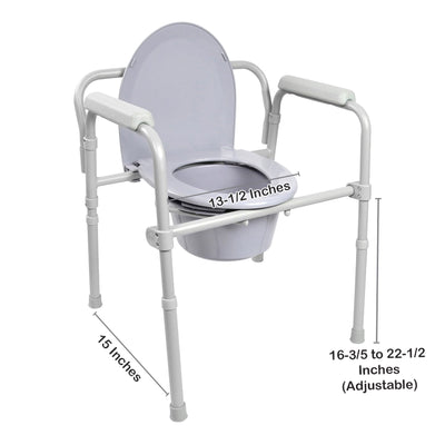 3-in-1 Commode Chair Fixed Arms Steel Frame Back Bar
