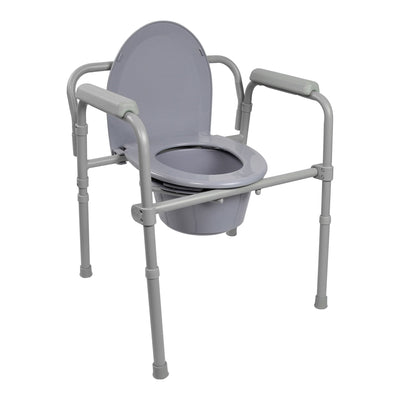 3-in-1 Commode Chair Fixed Arms Steel Frame Back Bar