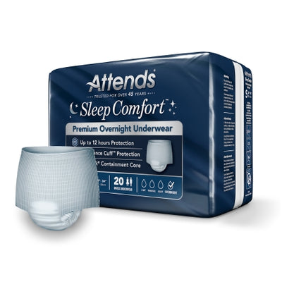 Absorbent Underwear Attends Sleep Comfort Premium Overnight Pull On with Tear Away Seams Adult Unisex Disposable Heavy Absorbency