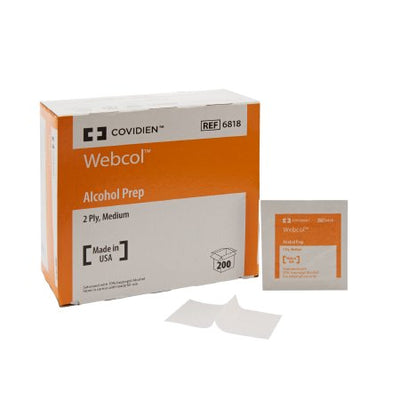 Webcol 70% Alcohol Prep Pads Wipes by Kendall Healthcare - Box of 200