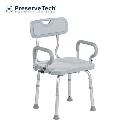 Shower Chair PreserveTech Swivel Padded Flip-Back Arms Aluminum Frame With Backrest 18 Inch Seat Width