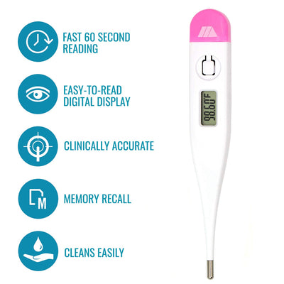 Digital Basal Body Thermometer for Ovulation Tracking, Fertility, Period Tracking and Natural Family Planning with Beeper and Memory, Oral Use Only