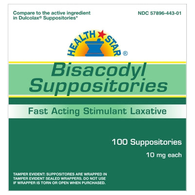 Laxative Health Star Suppository 100 per Box 10 mg Strength Bisacodyl USP-Manufacturer Backorder