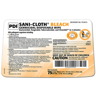 Sani-Cloth® Bleach Surface Disinfectant Cleaner Premoistened Germicidal Manual Pull Wipe  Chlorine Scent NonSterile