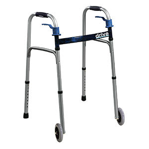 Drive Medical Deluxe Trigger Release Folding Walker with 5" Wheels, Junior, 33-1/2" H x 25" W x 16-1/4" D