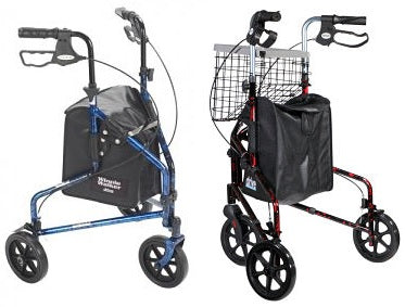 Drive Medical Deluxe 3 Wheel Walker Rollator with Basket Tray and Pouch