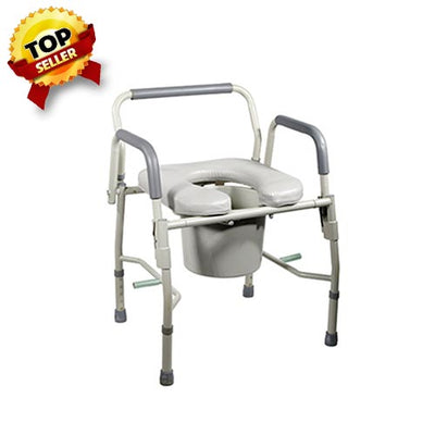 Drive Medical Steel Drop Arm Bedside Commode with Padded Seat & Arms
