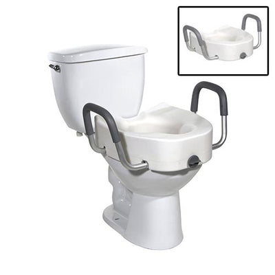 Drive Medical Premium Plastic Raised Toilet Seat with Lock and Padded Armrests, Elongated