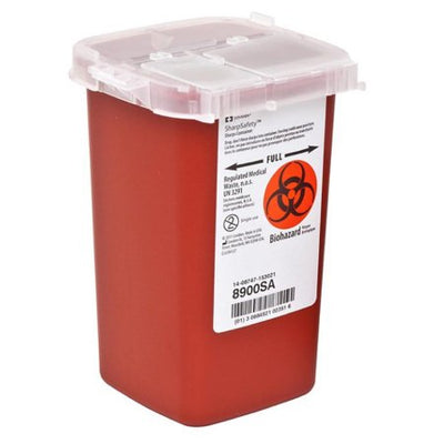 Sharps Container SharpSafety™ 6-1/4 H X 4-1/2 W X 4-1/4 D Inch 1 Quart Red Base / Translucent Lid Vertical Entry