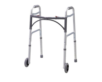 Drive Patient Walker, Adult, Two-Button, Folding, with 5" Wheels, 350 lb Capacity, 24" x 32" to 39" Depth 17.5"