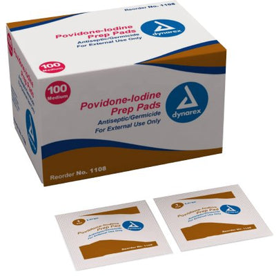 Prep Pad Povidone Iodine Medium - Box of 100 by Dynarex