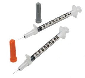 Monoject Insulin Syringe with Permanent Needle 28G x 1/2", 1 mL by Covidien - Box of 100