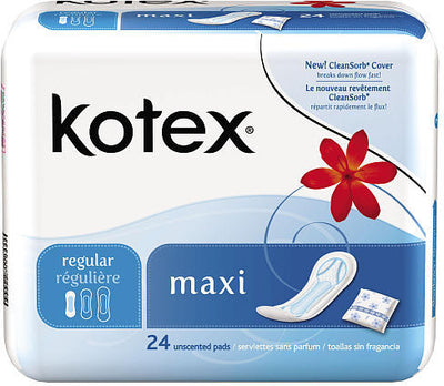 Kotex Maxi Pads Regular By Kimberly Clark - Bag of 24