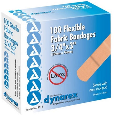 Dynarex Flexible Fabric Adhesive Bandage 3/4" x 3", Sterile, Latex-free