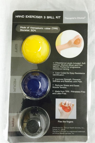 Therapist’s Choice® Hand Exercise 3 Ball Kit: 3 Color Coded Resistance Levels