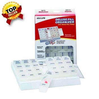 Acu-Life Deluxe Pill Organizer with 28 Compartments 'One Week Plus Today' By Health Enterprises