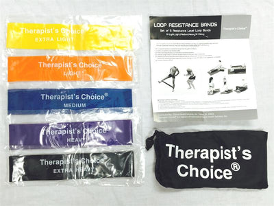Therapist’s Choice® Loop Resistance Band 5pc Set with Free Carry Bag - Package of 5
