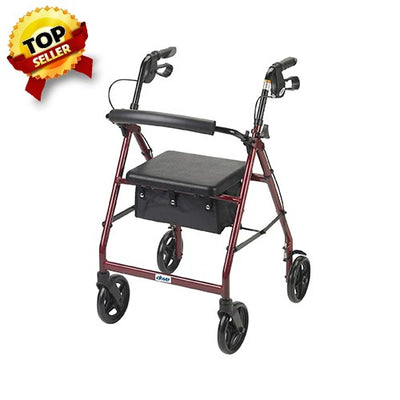 Drive Medical Aluminum Rollator with Fold Up and Removable Back Support and Padded Seat