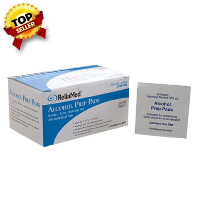 Sterile Alcohol Wipe, 1-Ply, 1-1/8" x 1-1/8", Box of 100 by ReliaMed