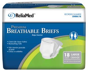 ReliaMed Breathable Brief, Large 45" - 58" - Bag of 18